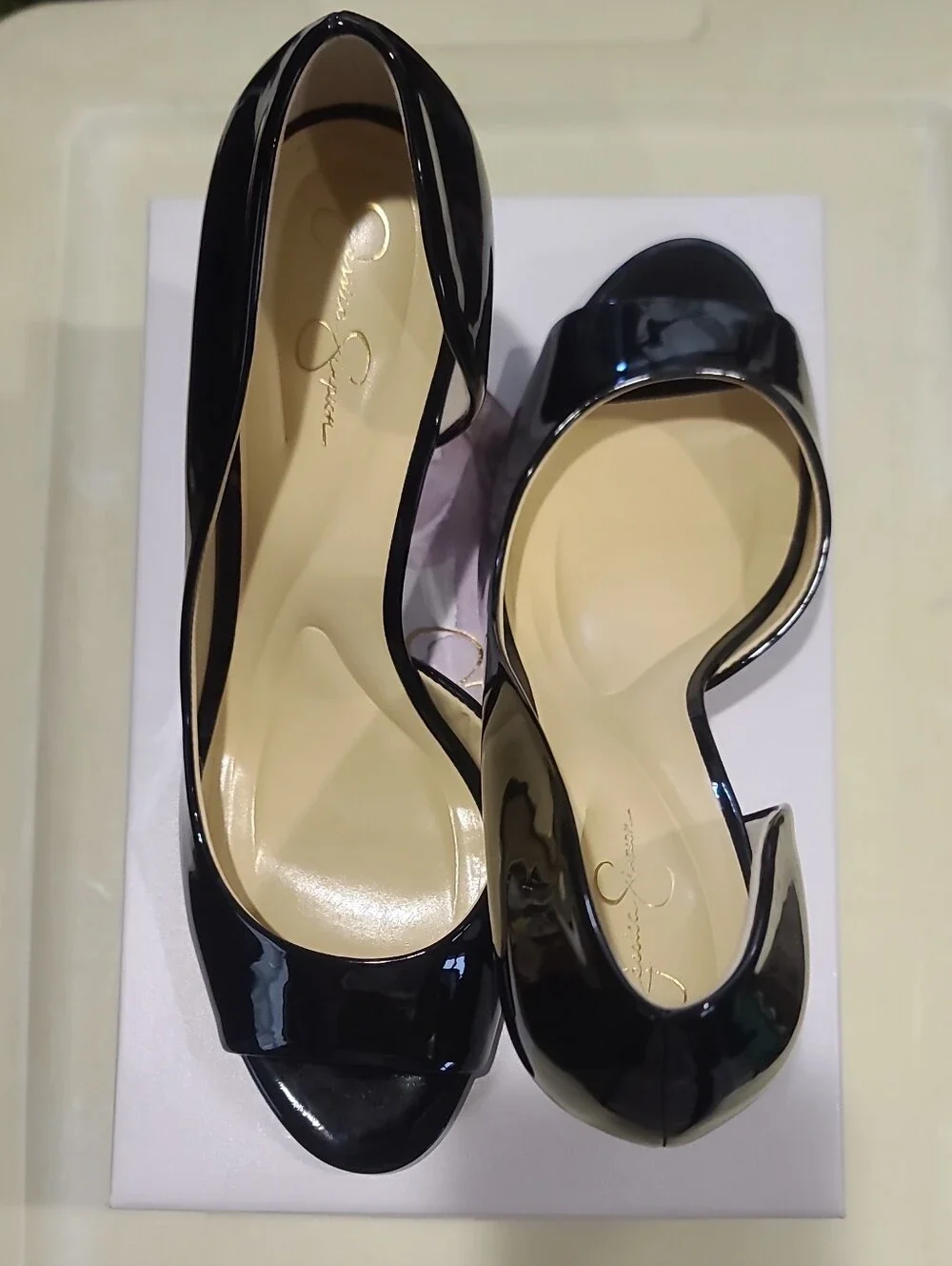 Jessica Simpson Black Patent Open-Toe Heels